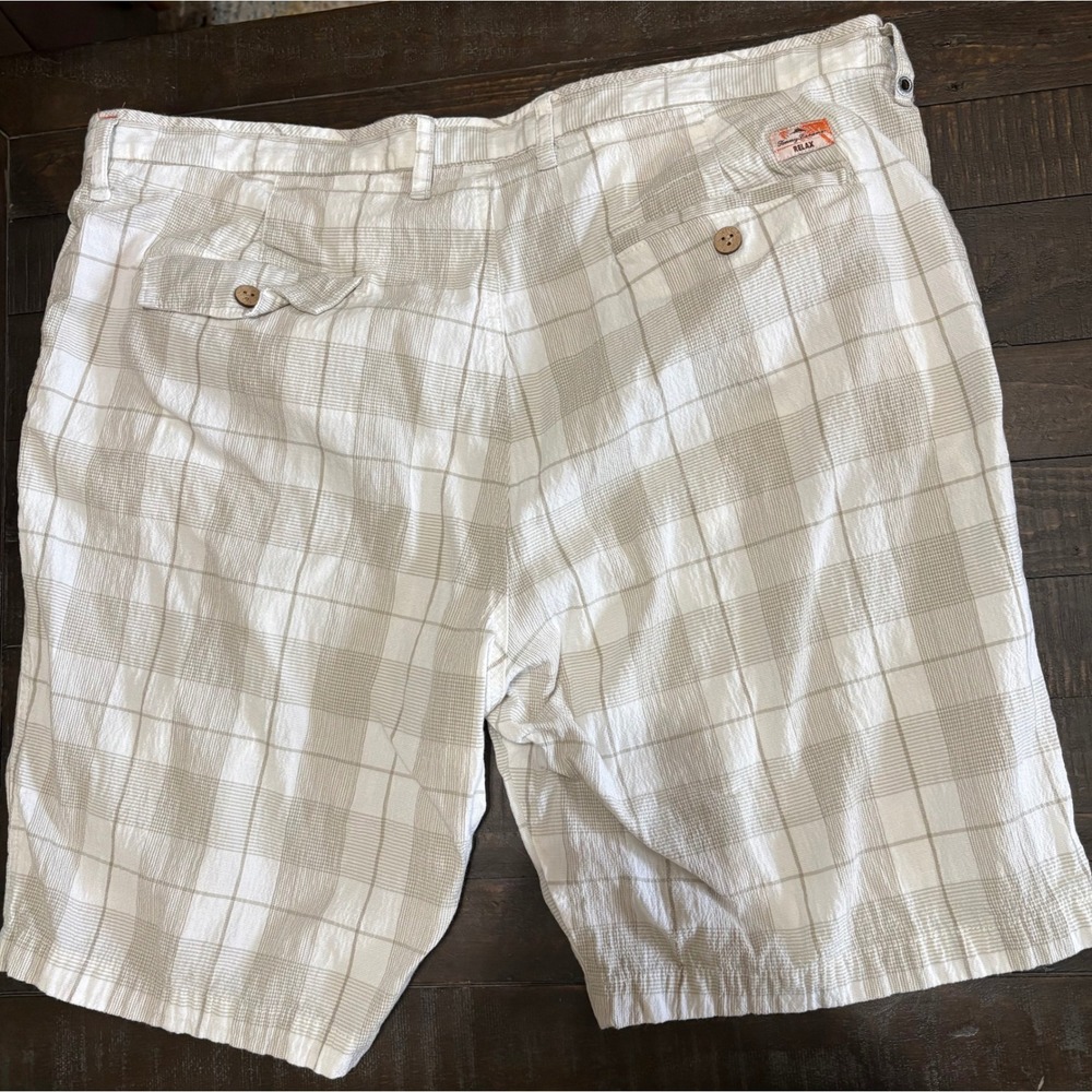 Tommy Bahama Relax Mens 40 Plaid Shorts White Tan Tencel Cotton Blend Stretch - Picture 2 of 5